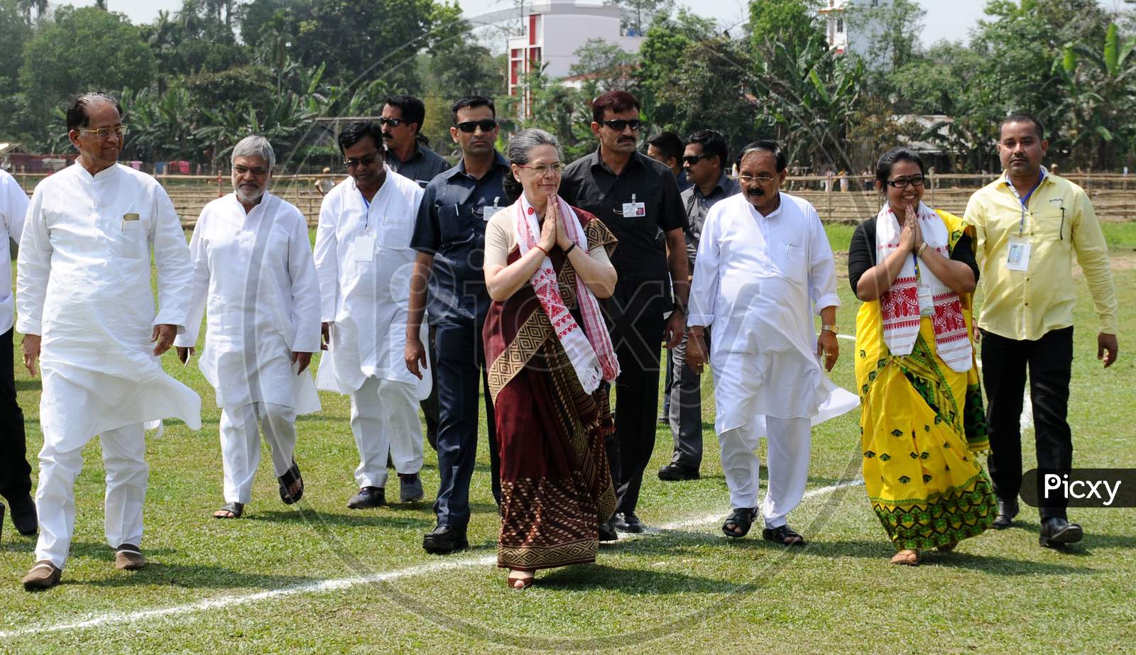 Congress President Sonia Gandhi  Arriving  At  An  Election Rally At Amguri In Sivsagar District Of Assam On 30-3-16.