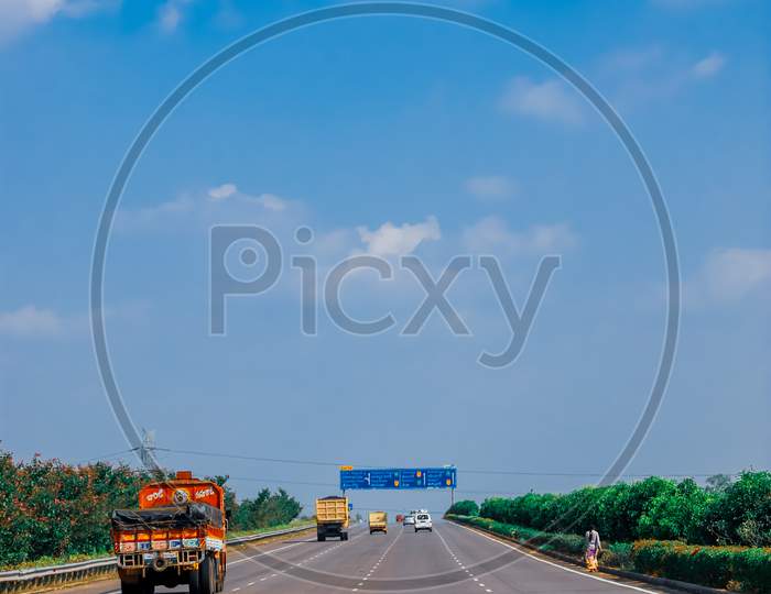 Heavy Trucks on Highway Roads. Outer Ring Road.