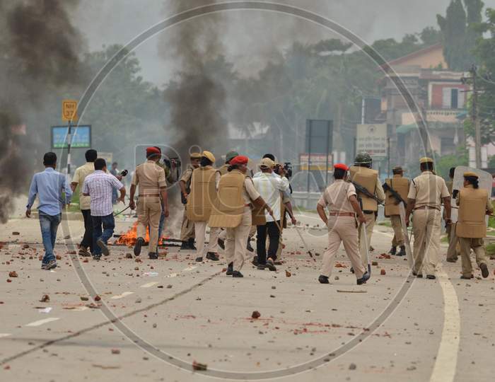 Image of Police Personnel Try To Control The Situation During Road ...