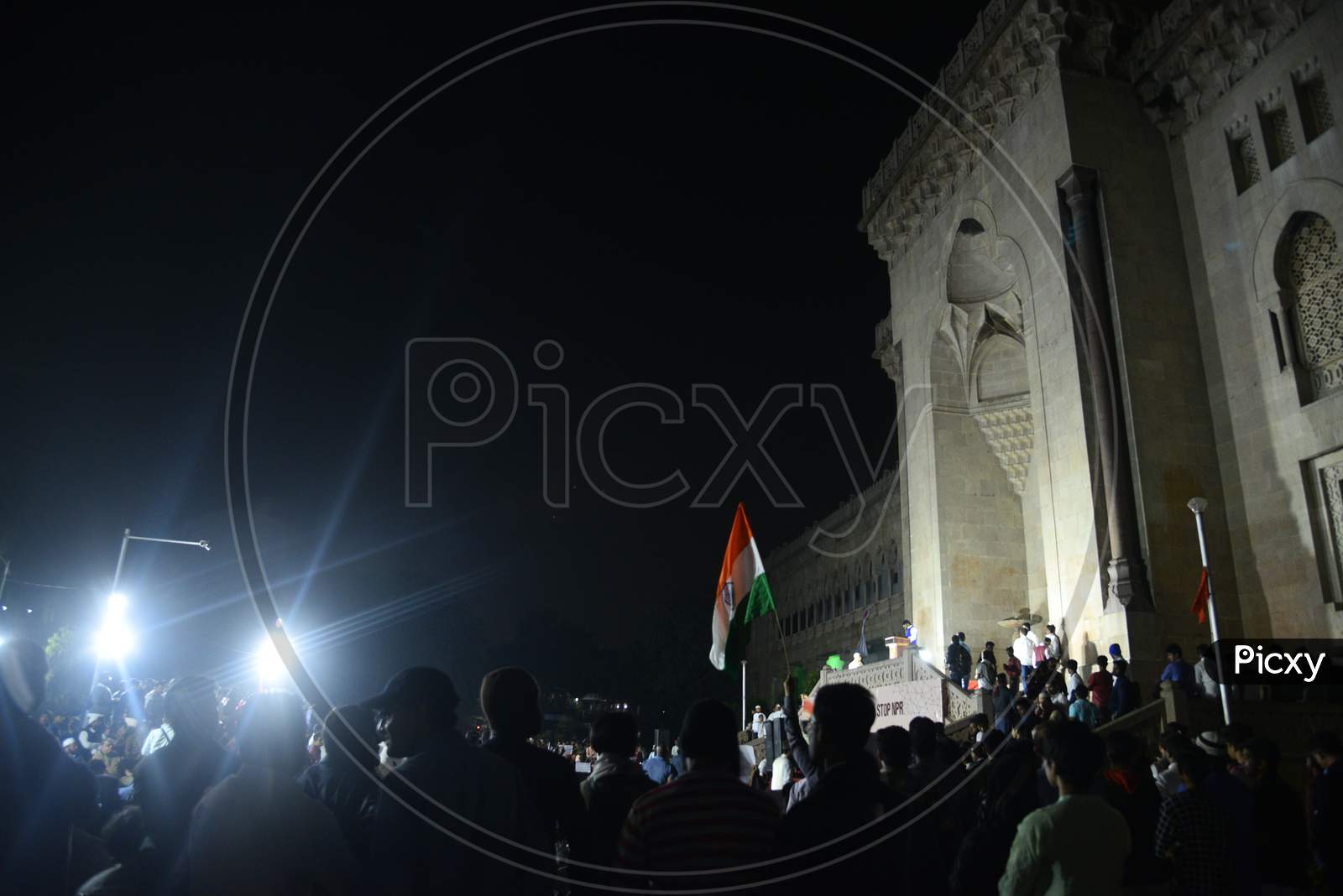 Protesters hold Indian Flag at a protest against CAA and NRC at Osmania Arts College on December 23rd,2019