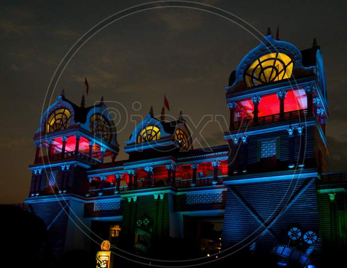 Palace Set With Neon Lights In Night At Ramoji Film City