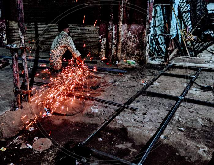 A Iron Cutter In an Workshop