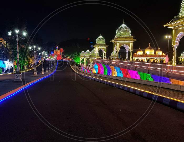 Roads With Led Light Decoration in Ramoji Film City