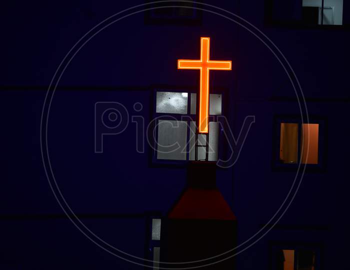 A Christian cross symbol on a church