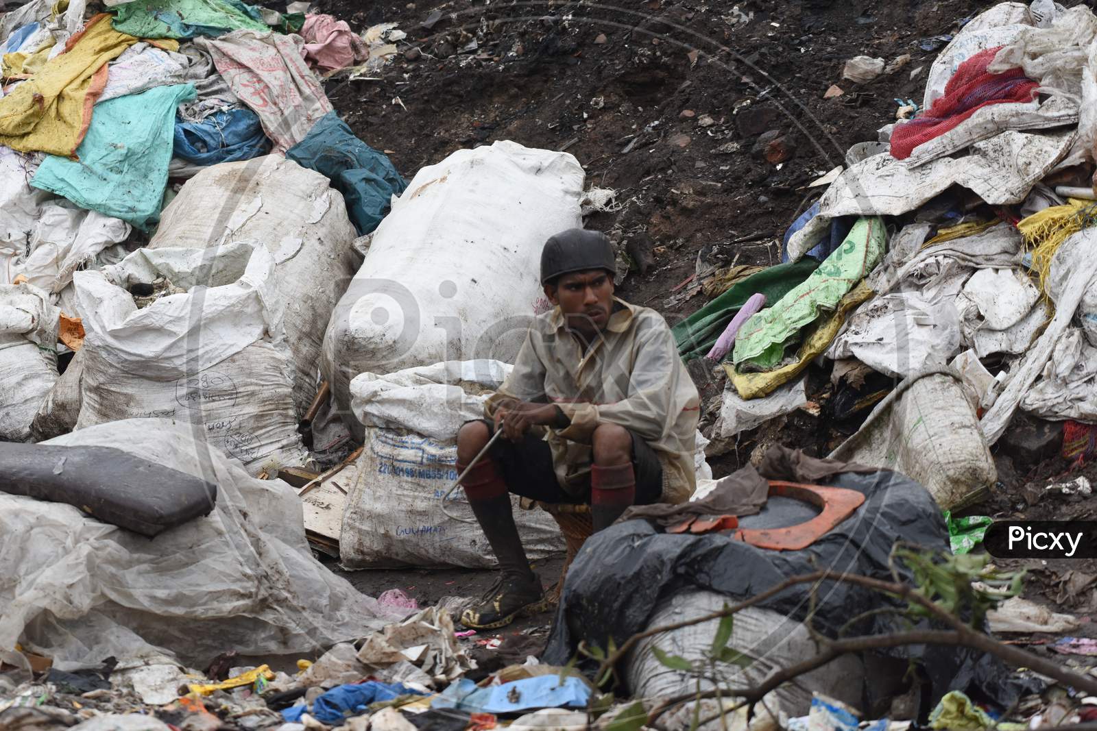Indian  Rag Pickers in  Dumping Ground Or Yard in Guwahati