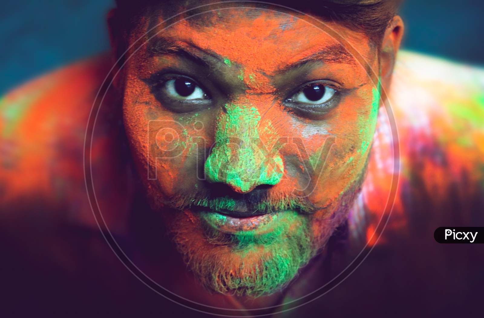 Holi Colours on A Man Face
