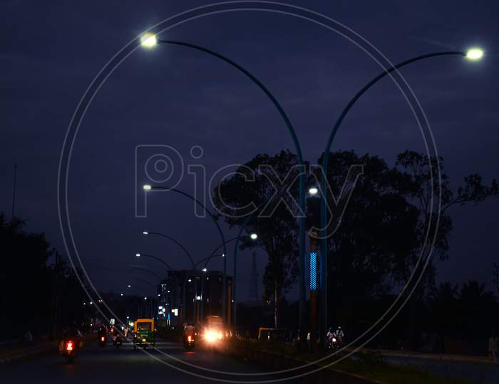 Night View of Roads in Belagavi, Karnataka