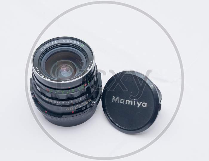 Mamiya Vintage Lens On an Isolated White Background
