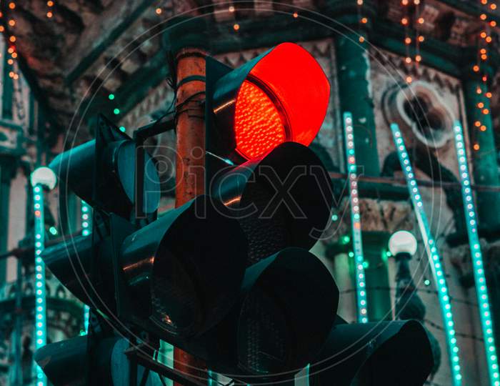Closeup Shot of Red Signal, Traffic Signal