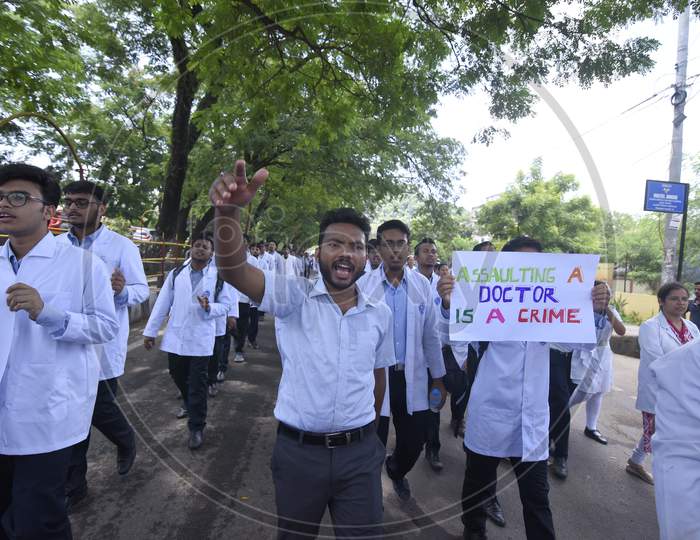 Young Doctors In an Protest With Placards and Slogans in Guwahati