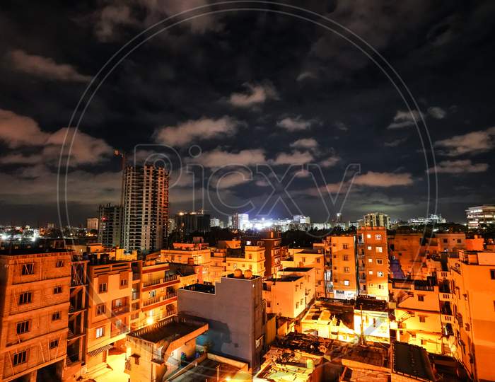 Night View of Bangalore Cityscape