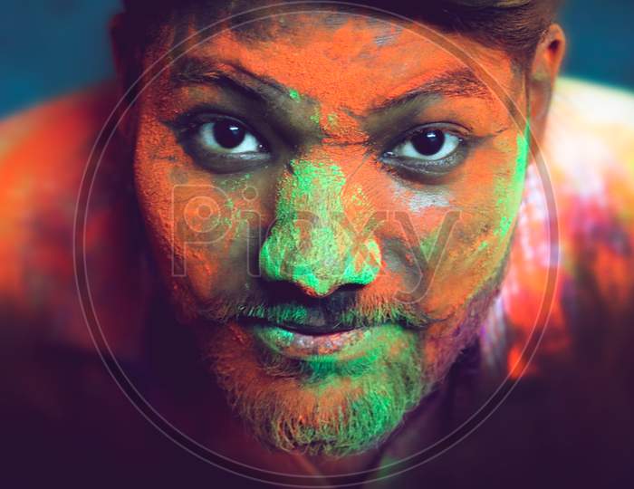 Holi Colours on A Man Face