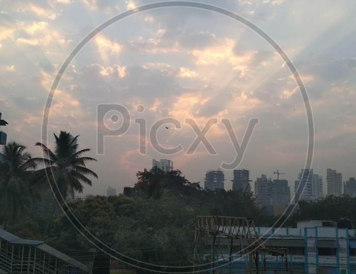 Vibrant clouds at Mahim railway station mumbai