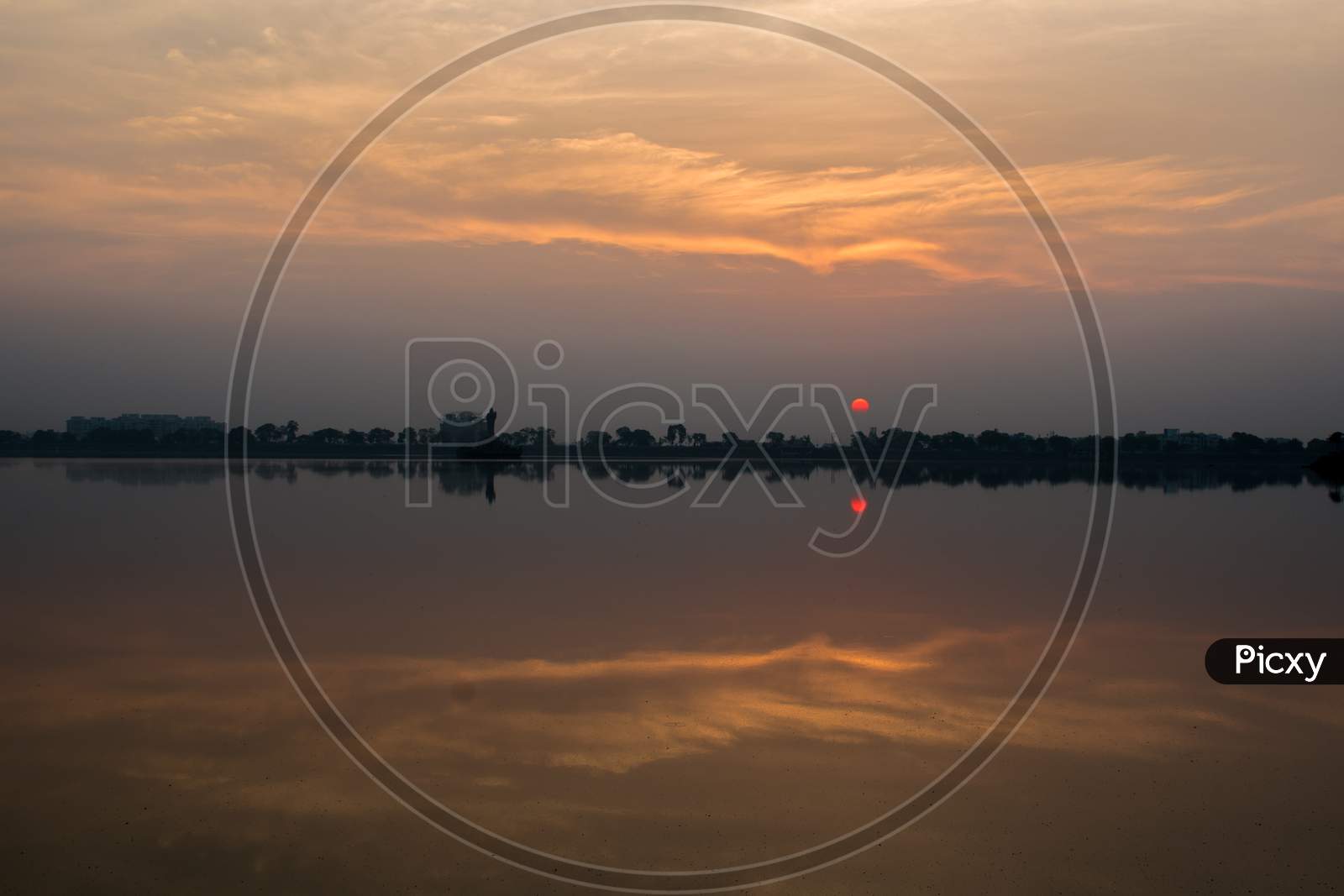 Sunset Or Sunrise Over Hussain Sagar Lake  At Tank Bund, Hyderabad