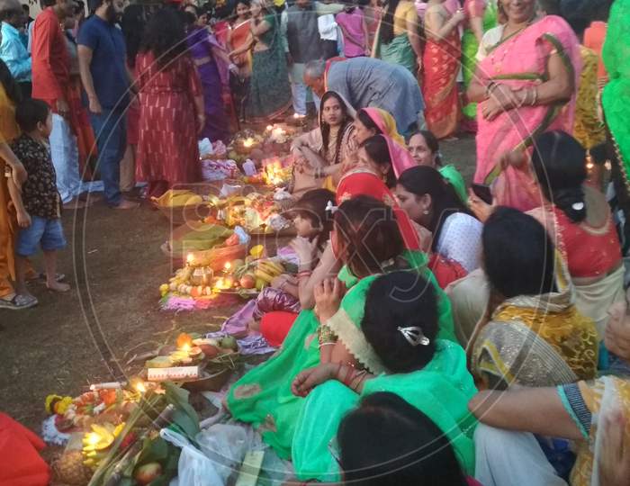 Group of Women Performing chatt puja