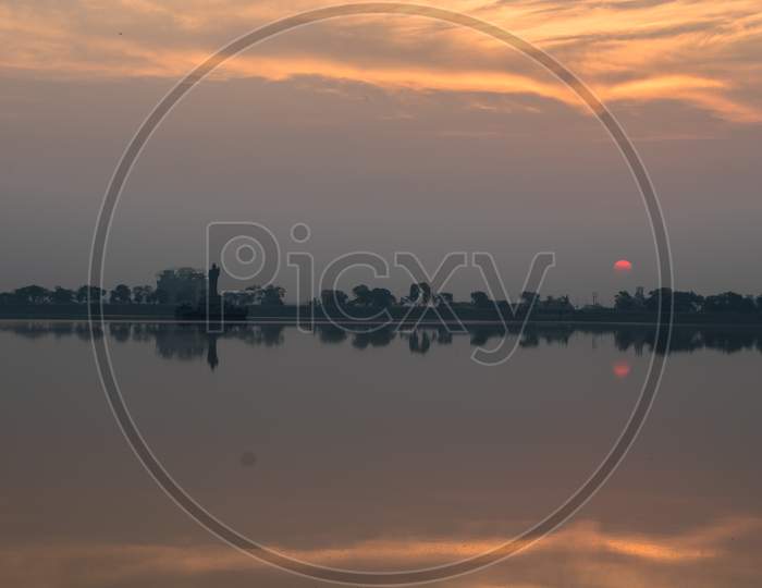 Sunset Or Sunrise Over Hussain Sagar Lake  At Tank Bund, Hyderabad