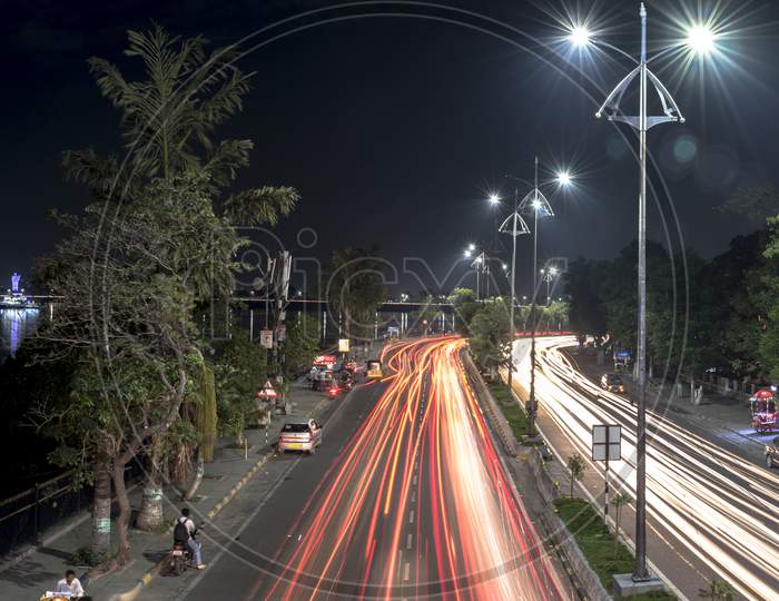 Long Exposure of Moving Vehicles At Tank Bund  Necklace Road , Hyderabad