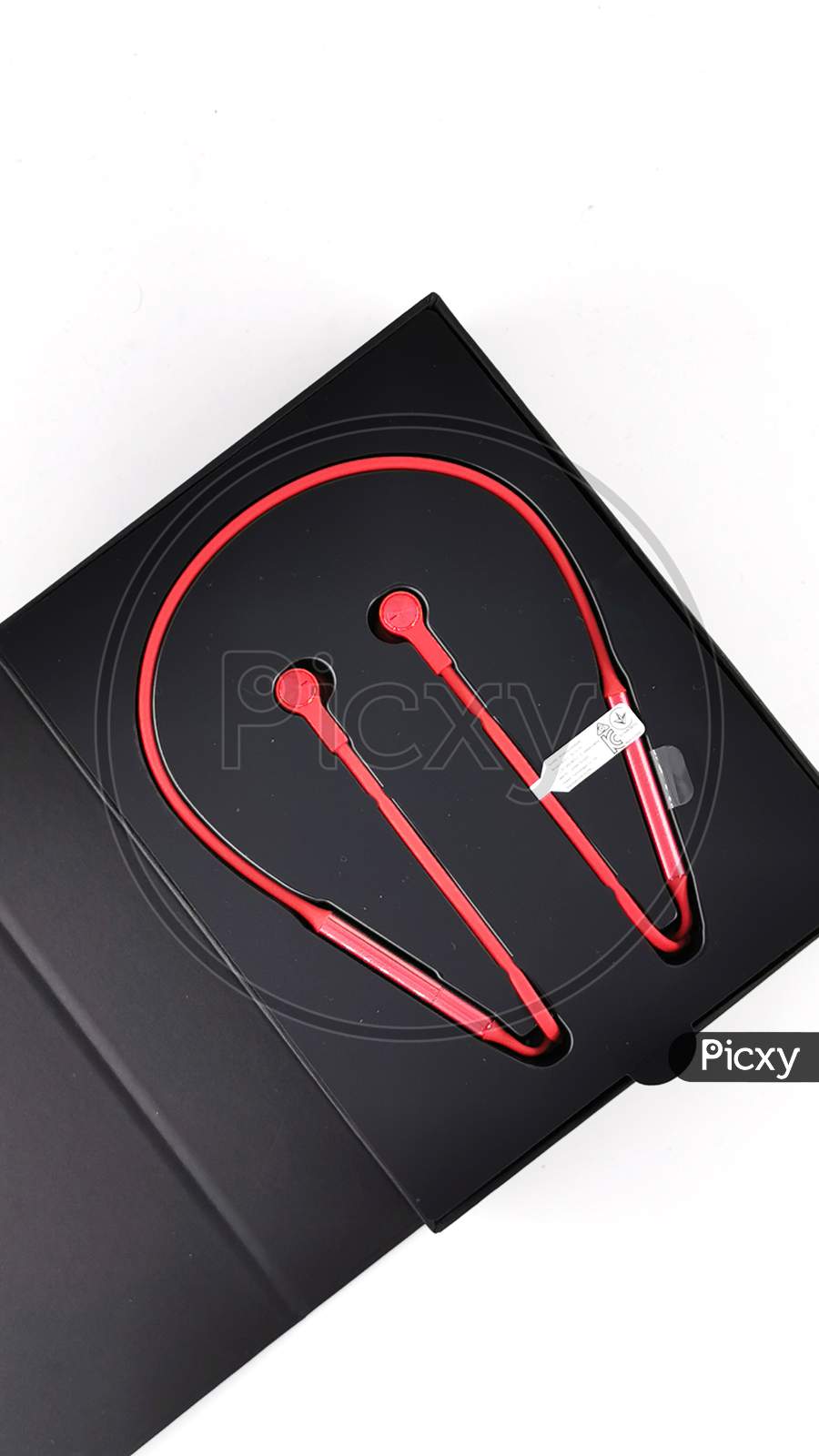 Bluetooth Earphones Neck band Over An Isolated White Background