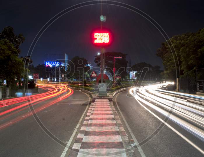 Long Exposure Of Moving Vehicles At Necklace Road Near Tank Bund
