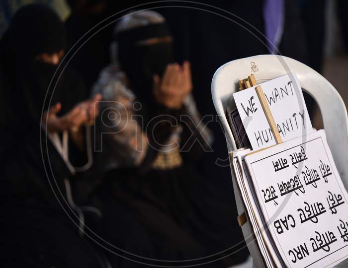Muslim women pray at an all women protest against CAA and NRC on 27th December 2019