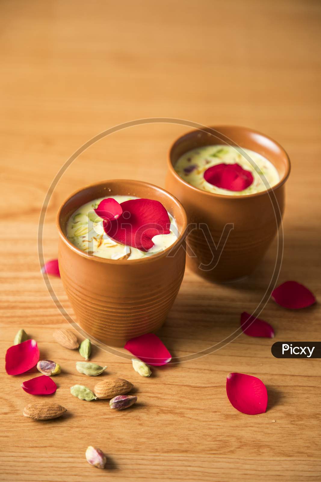 Traditional Holi Festival Drink , Badam Kheer  On an Wooden Background