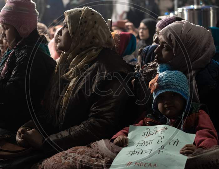 Women and children during 24hrs protest against Citizenship Amendment Act CAA and National Register of Citizens NRC at Shaheen Bagh