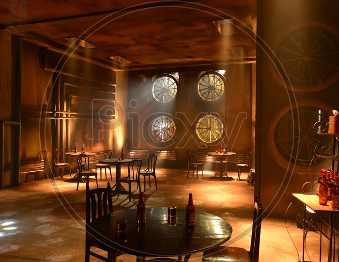 Interior of a Bar In Old Cow Boy Style For a Movie Working Stills