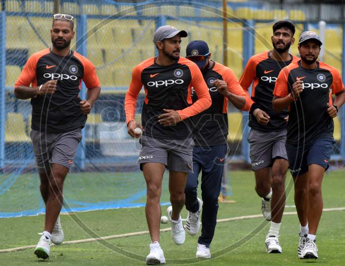 Players Of Team India During A Practice Session Ahead Of The First One Day International Cricket Match Against West Indies, At Aca Cricket Stadium, Barsapara In Guwahati