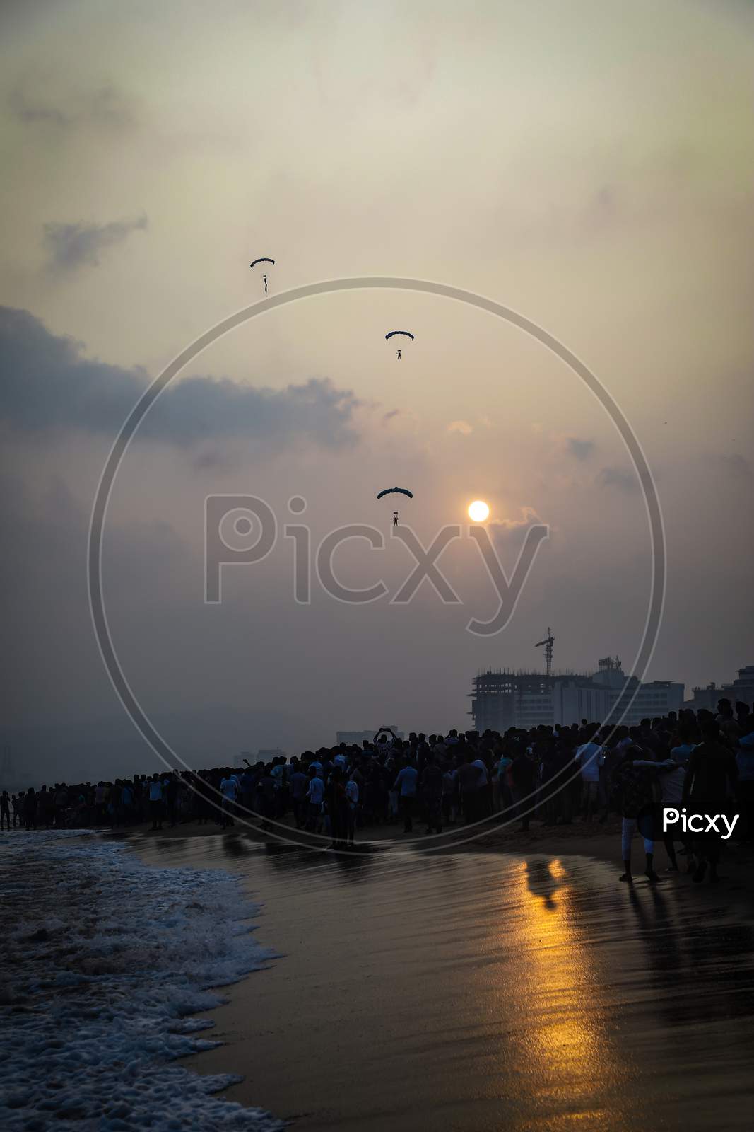 Indian Navy Paratroopers Demonstration At Indian Navy Day Celebrations in Vizag