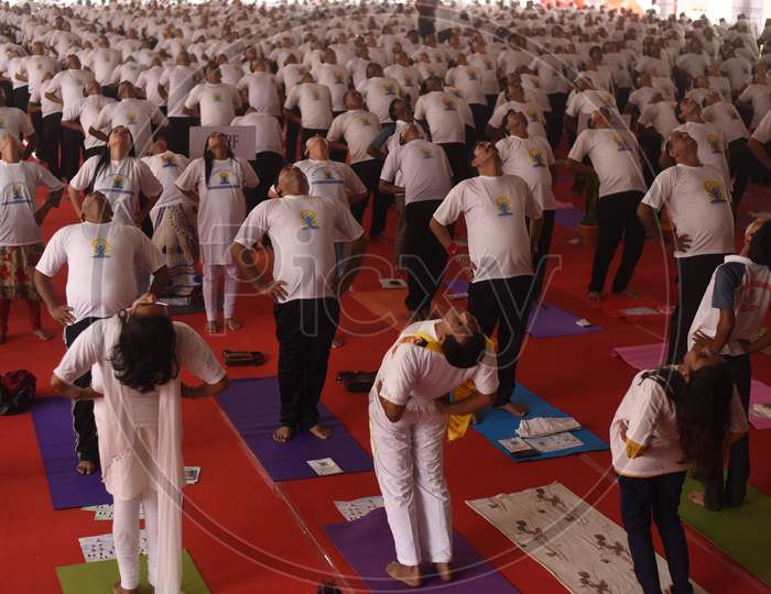 Young Indians Participating In Yoga Day Celebrations In Guwahati, Assam