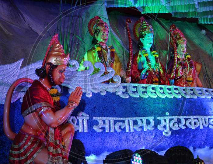 Indian Hindu Gods Idols At Mandapas During Sri Rama Navami Festival