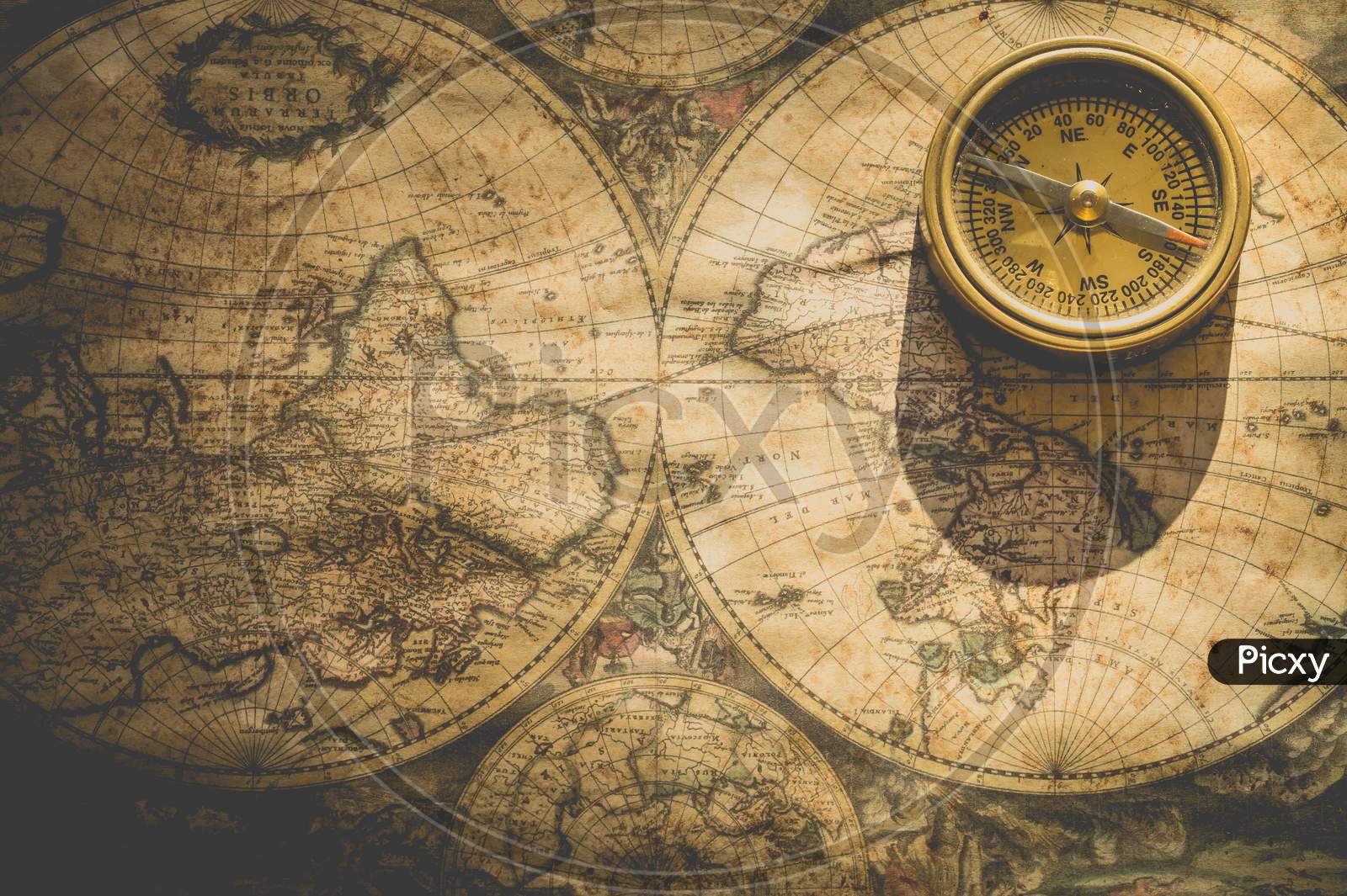 Marine Compass on a World Map
