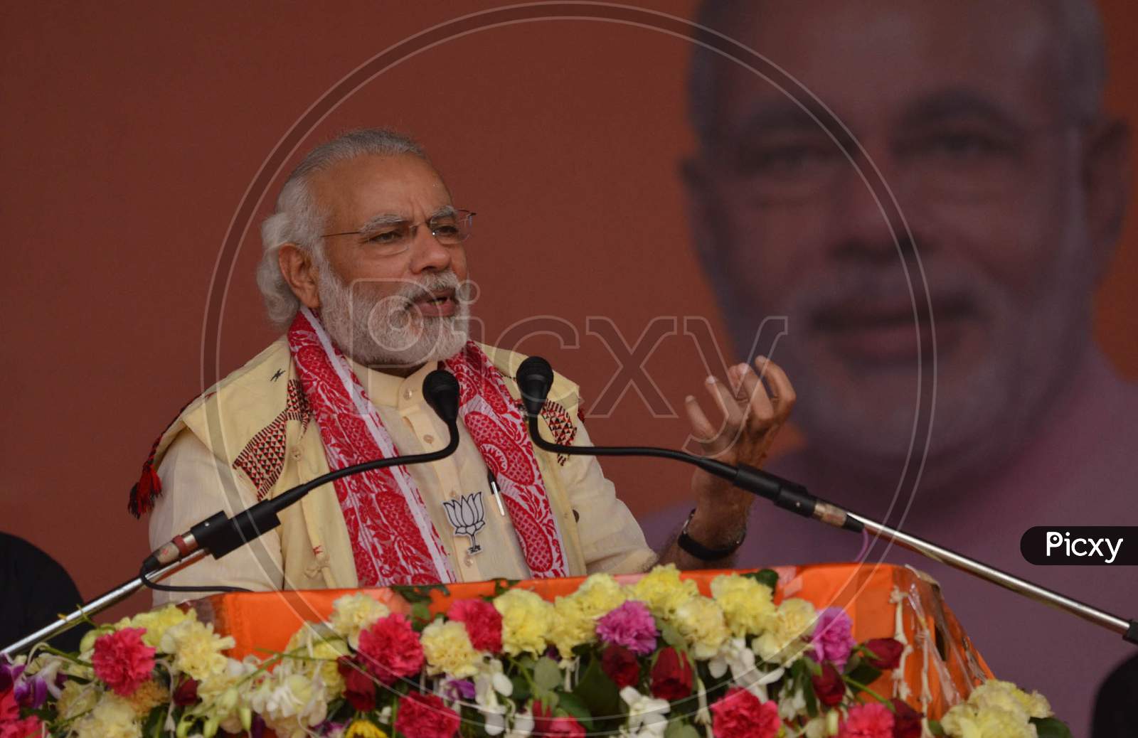 Prime Minister Narendra Modi Adreesing A Election Rally At Bokakhat In Golaghat District Of Assam