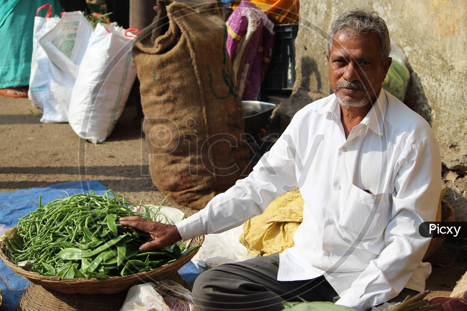 Portrait Of a Vegetable Vendor in an Market