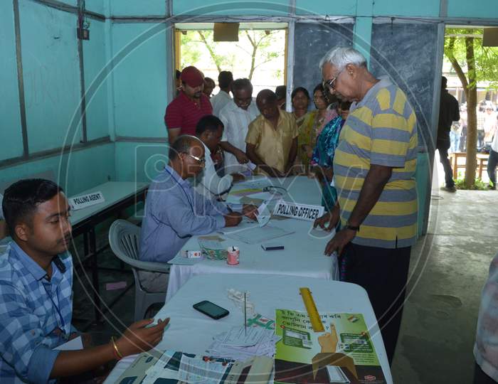 Indian Voters Casting Their Votes in Assembly General Elections At a Polling Booth