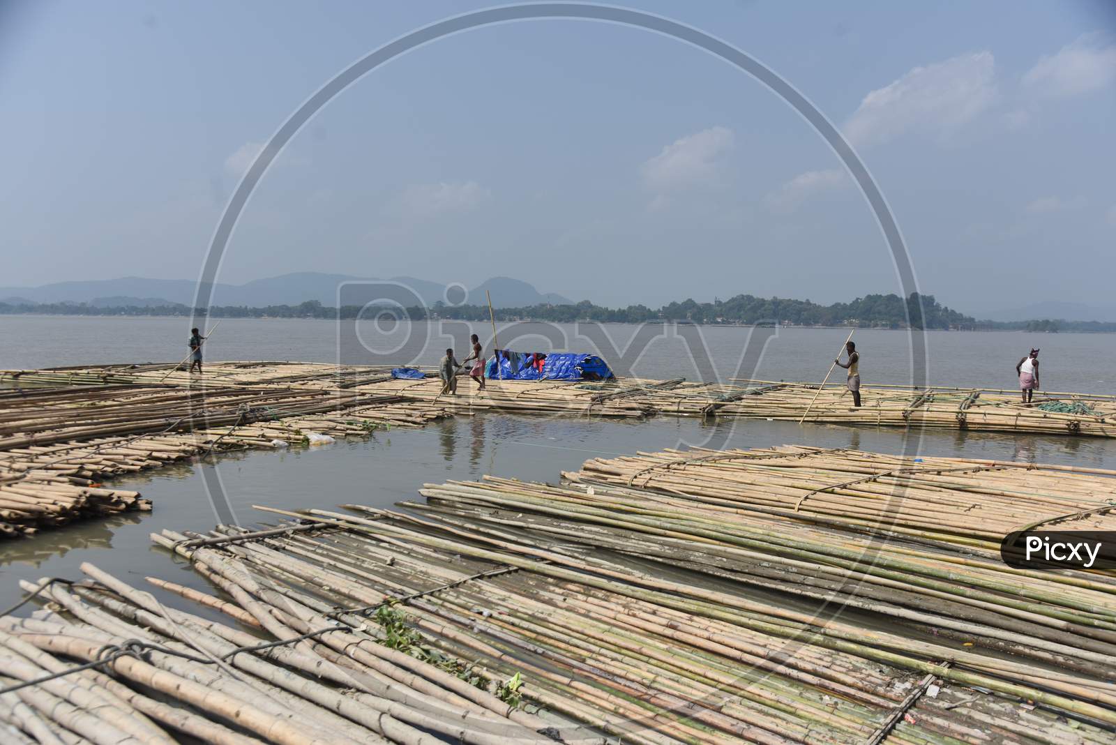 Bamboo Market On Bramhaputra River in Guwahati, Assam