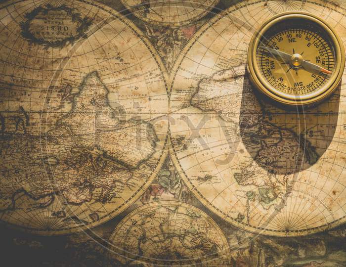 Marine Compass on a World Map