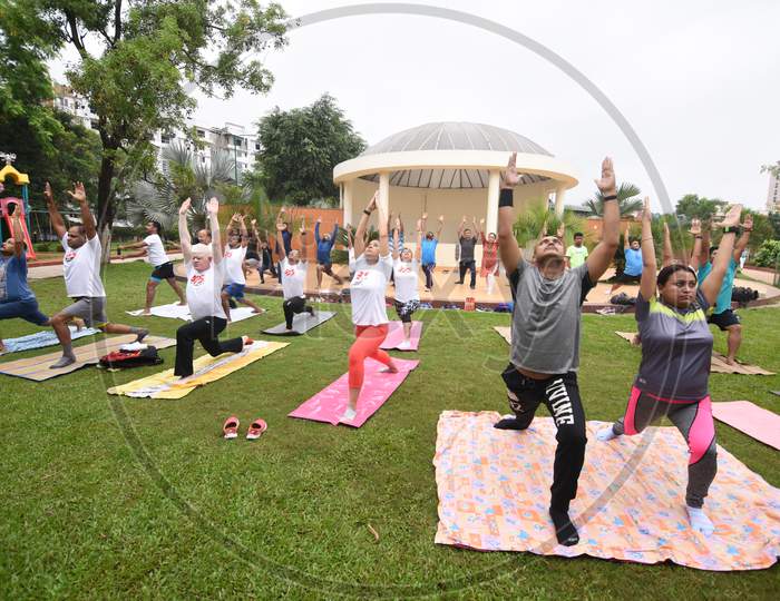 Young Indians Participating In Yoga Day Celebrations In Guwahati, Assam
