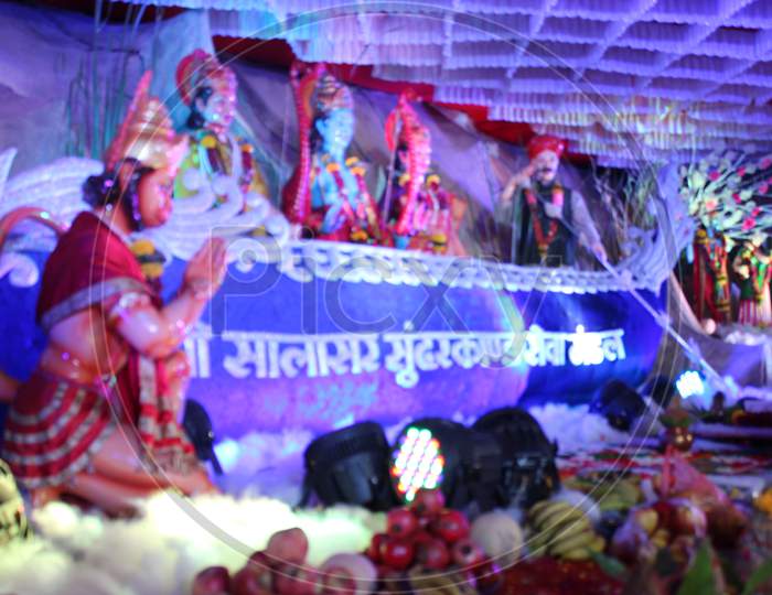 Indian Hindu Gods Idols At Mandapas During Sri Rama Navami Festival
