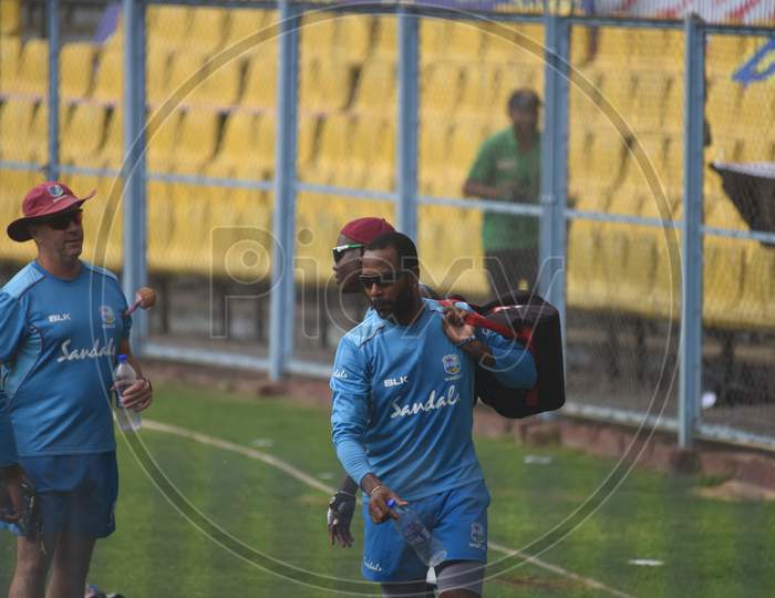 West Indies  Cricket Team in Practice Session  During ODI Match With India  in Guwahati  Barsapara Cricket Stadium