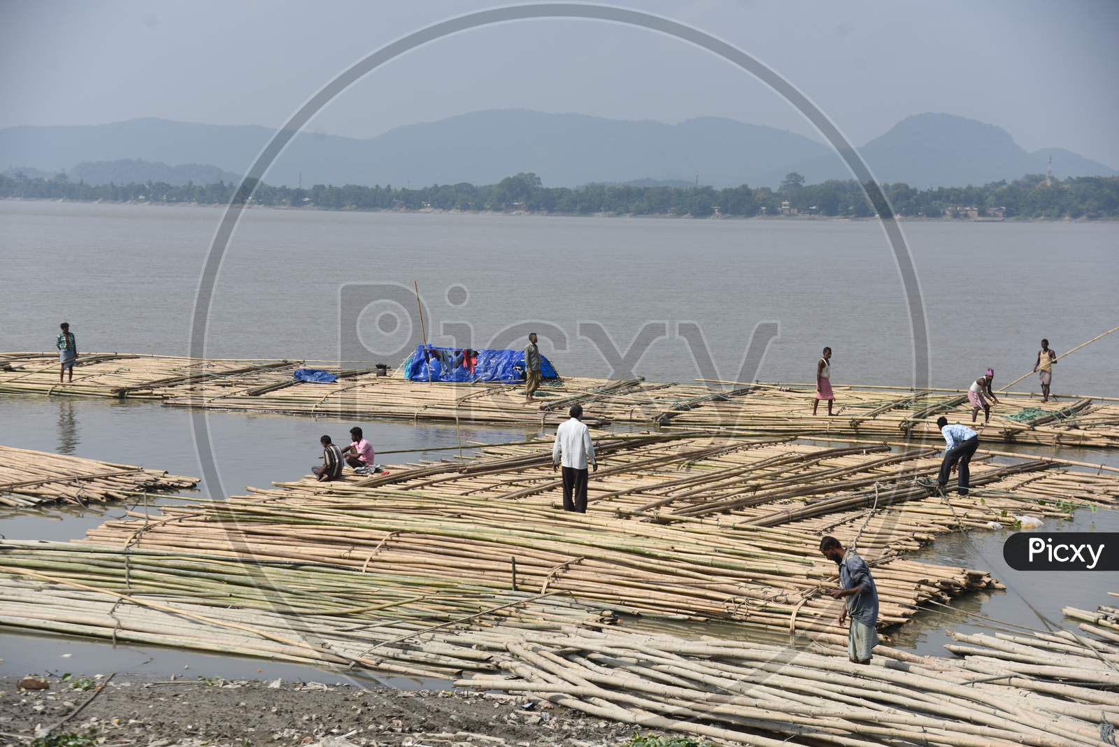 Bamboo Market On Bramhaputra River in Guwahati, Assam