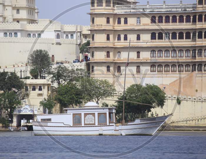 A Traditional Boat for Tourists in Lake Palace, Udaipur