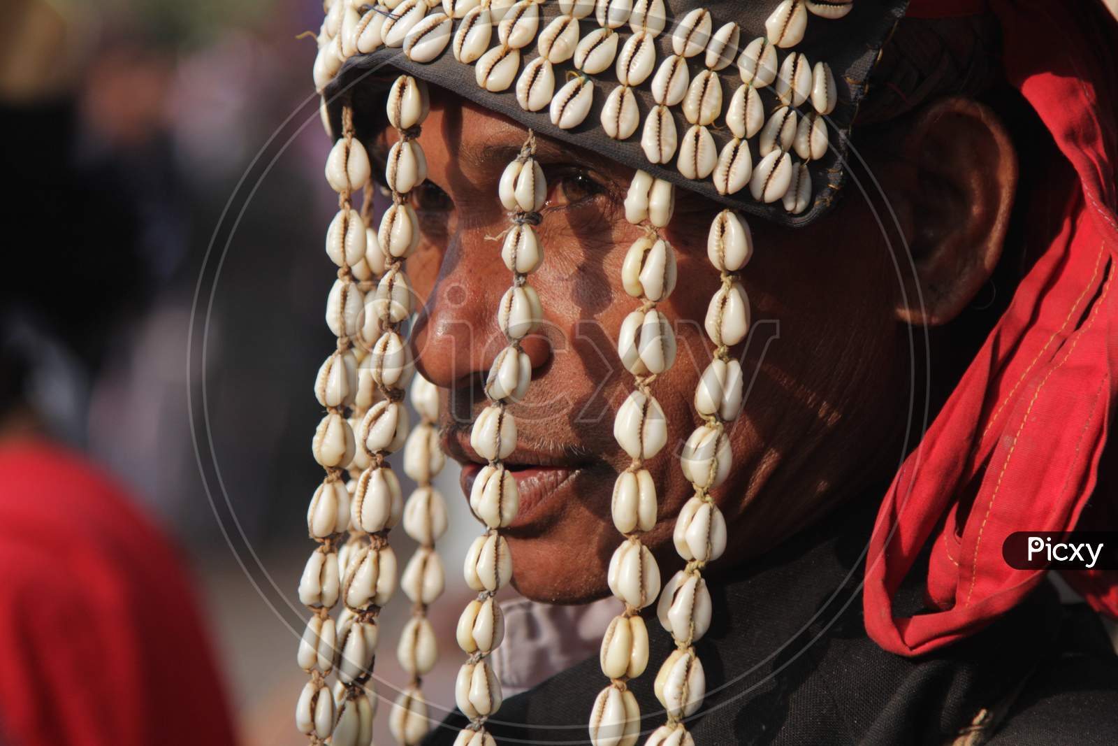 Closeup Shot of Rajasthani Man in Traditional Attire at Shilpgram Fair, Udaipur, Rajasthan