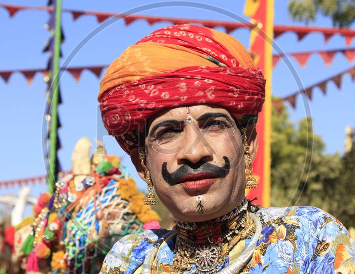 Closeup Shot of Rajasthani Man in Traditional Attire