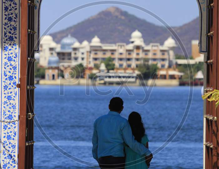 Portrait of Young Indian Couple at Lake Palace, Udaipur