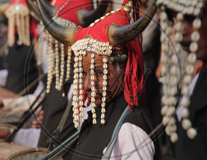 Closeup Shot of Rajasthani Man in Traditional Attire at Shilpgram Fair, Udaipur, Rajasthan