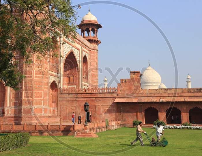 Workers Gardening at Taj Mahal, Agra