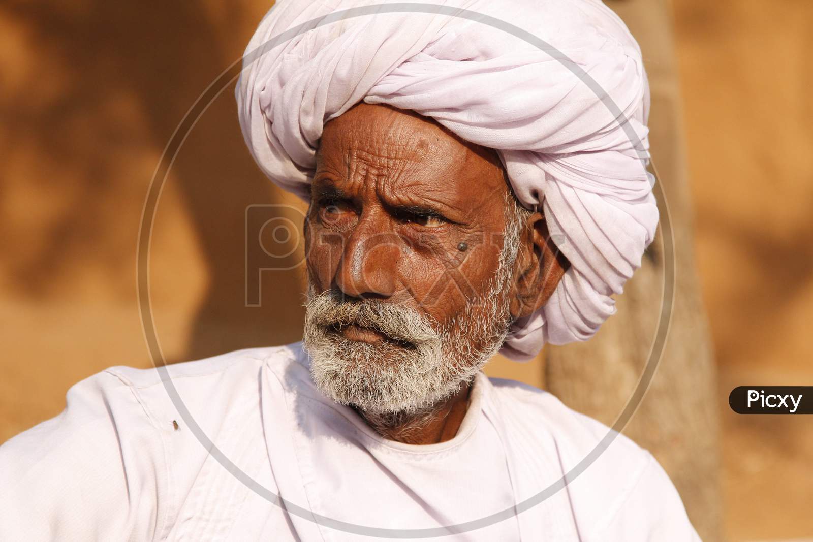 Portrait of Rajasthani Old Man with Turban on Head