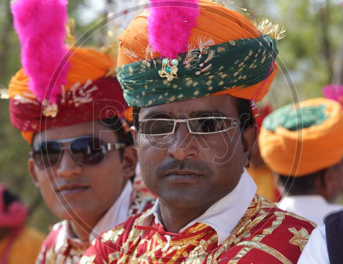 Rajasthani Men in Traditional Attire for Shilpgram Fair, Udaipur, Rajasthan