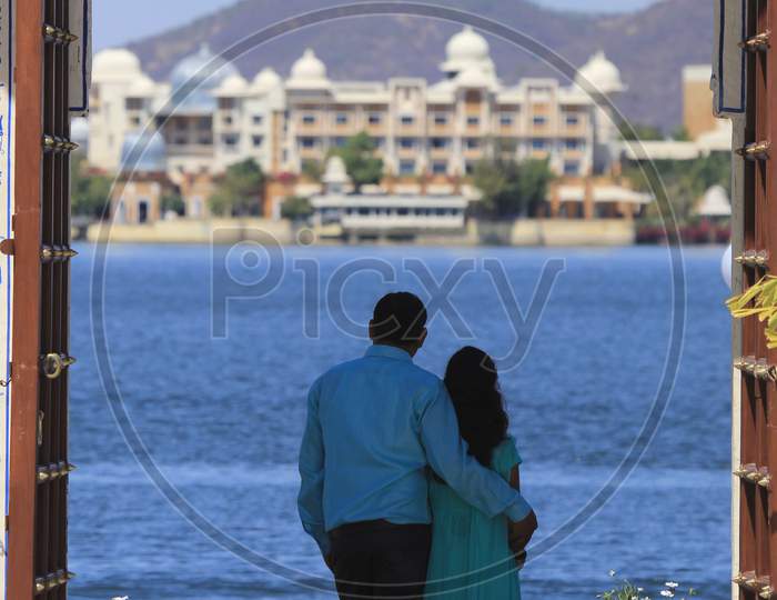 Portrait of Young Indian Couple at Lake Palace, Udaipur